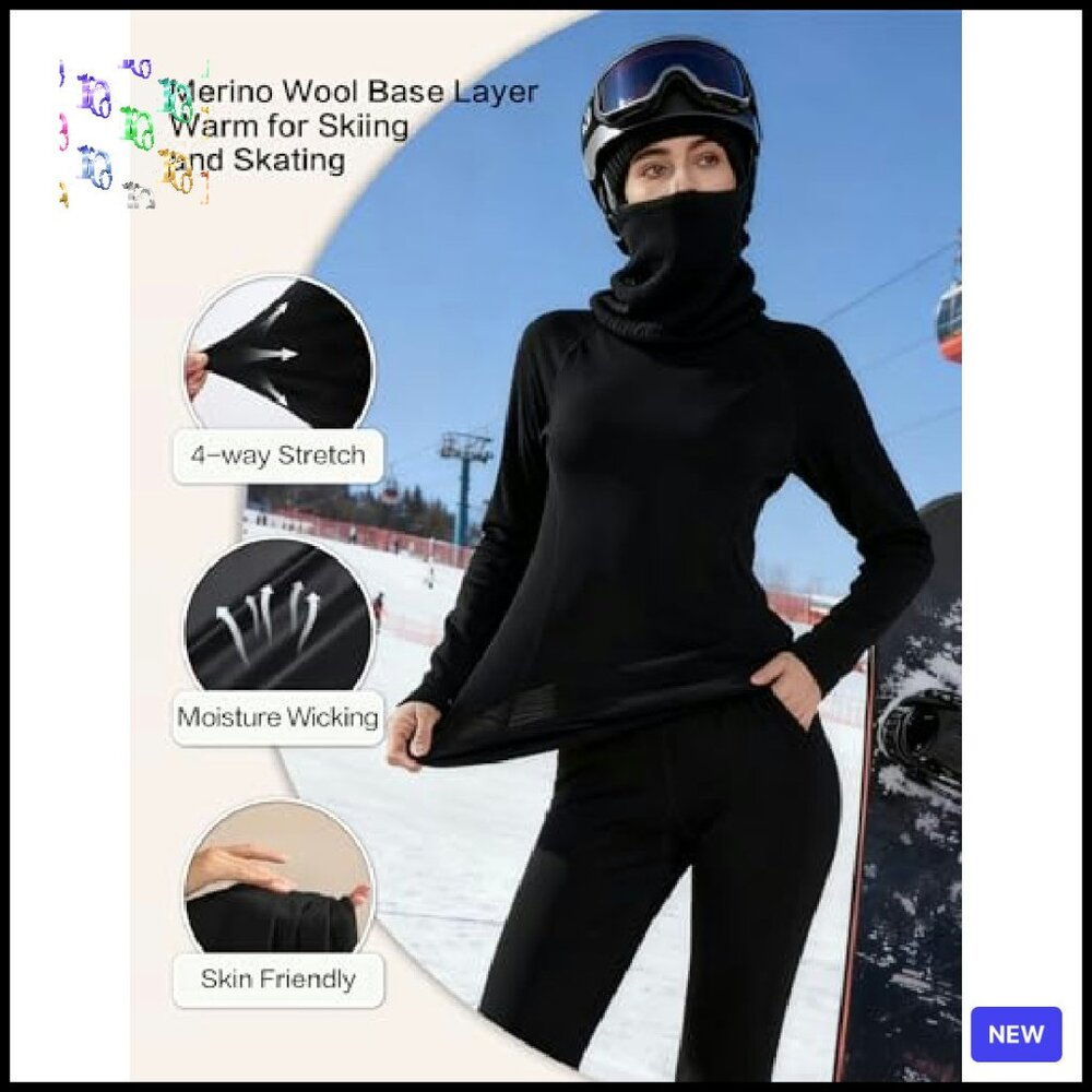 Merino Wool Thermal Set Women's Base Layer Ski Snowboard Activewear - Picture 4 of 8